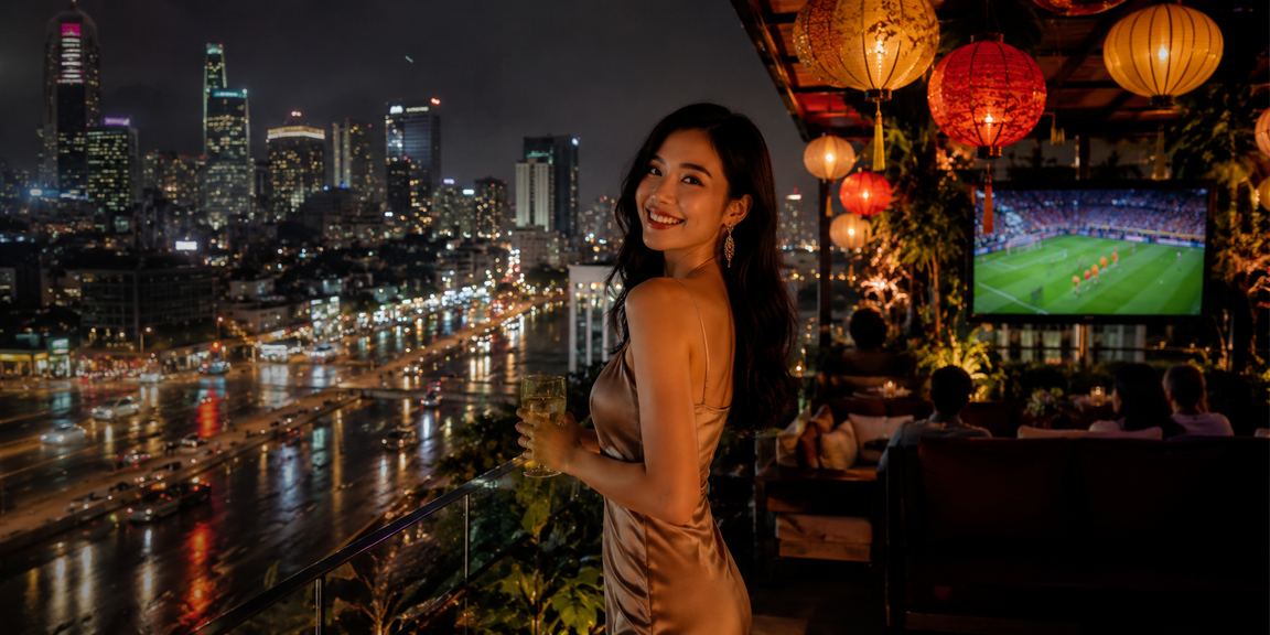 Người dùng TP. Hồ Chí Minh theo dõi kèo bóng đá dưới ánh đèn lồng rực rỡ